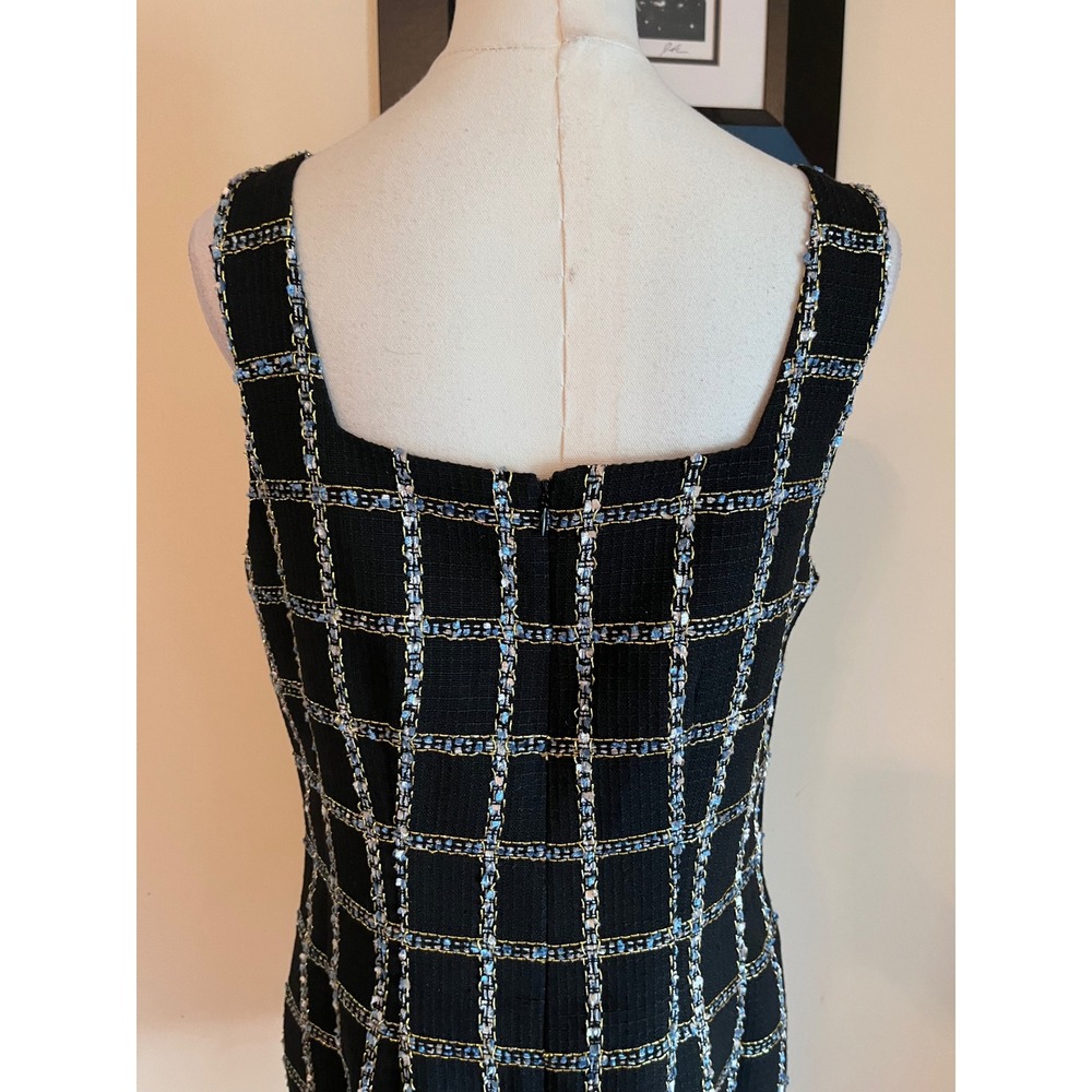 Jason Wu Black Tweed Windowpane Plaid Mini Dress Square Neck Metallic Large - Picture 8 of 8